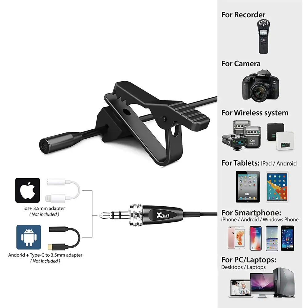 Xvive LV2 Lavalier Microphone for Wireless